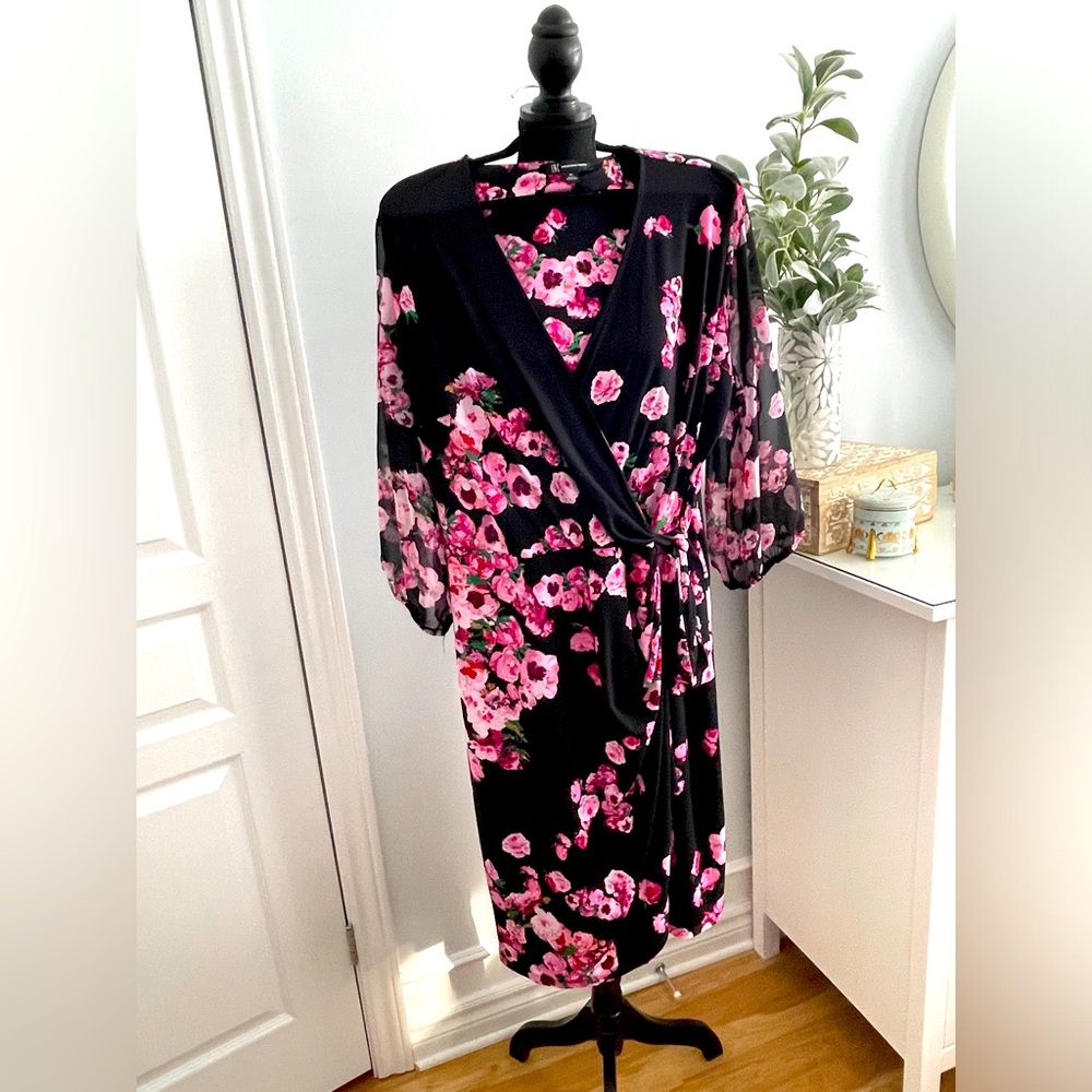 INC Pink Rose Wrap Dress 2x